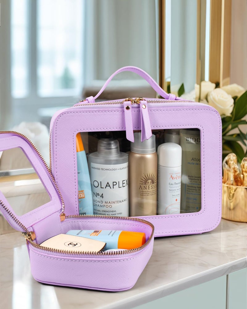 LETGO Clear Makeup Bags Set - TSA Approved Toiletry Bag with Handle Large Opening, Clear Toiletry Bags Case Pouch for Travel Essentials Car Accessories for Women Men (0-2Pack-Purple) - Image 4